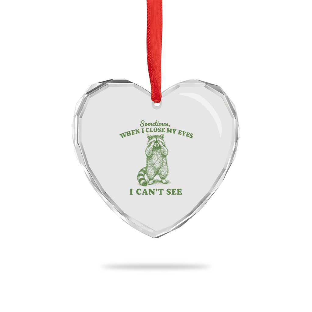 Funny Raccoon Meme Heart Crystal Glass Ornament Sometimes When I Close My Eyes I Cant See Vintage Trash Panda