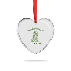 Funny Raccoon Meme Heart Crystal Glass Ornament Sometimes When I Close My Eyes I Cant See Vintage Trash Panda