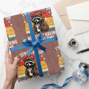 Funny Raccoon Meme Wrapping Paper Roll I Am Straight Up Not Even Having A Good Time TS14 Mocha Print Your Wear