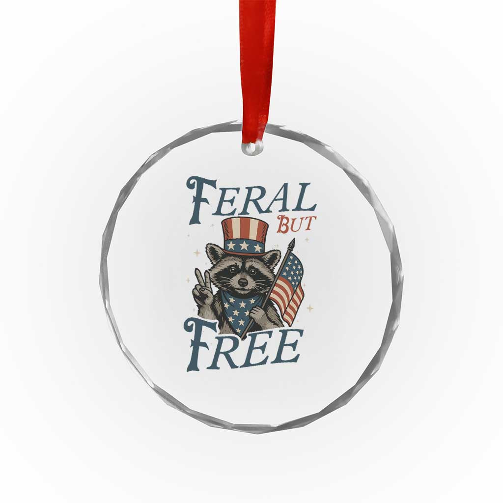 Funny Raccoon Patriotic Crystal Glass Ornament Feral But Free 4th Of July American Flag TS02 Print Your Wear