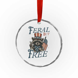 Funny Raccoon Patriotic Crystal Glass Ornament Feral But Free 4th Of July American Flag TS02 Print Your Wear