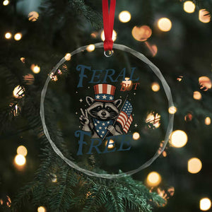 Funny Raccoon Patriotic Crystal Glass Ornament Feral But Free 4th Of July American Flag TS02 Print Your Wear