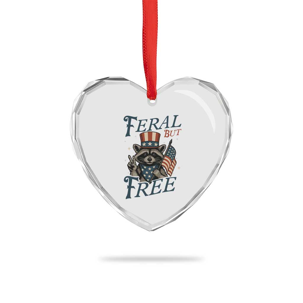 Funny Raccoon Patriotic Heart Crystal Glass Ornament Feral But Free 4th Of July American Flag TS02 Print Your Wear