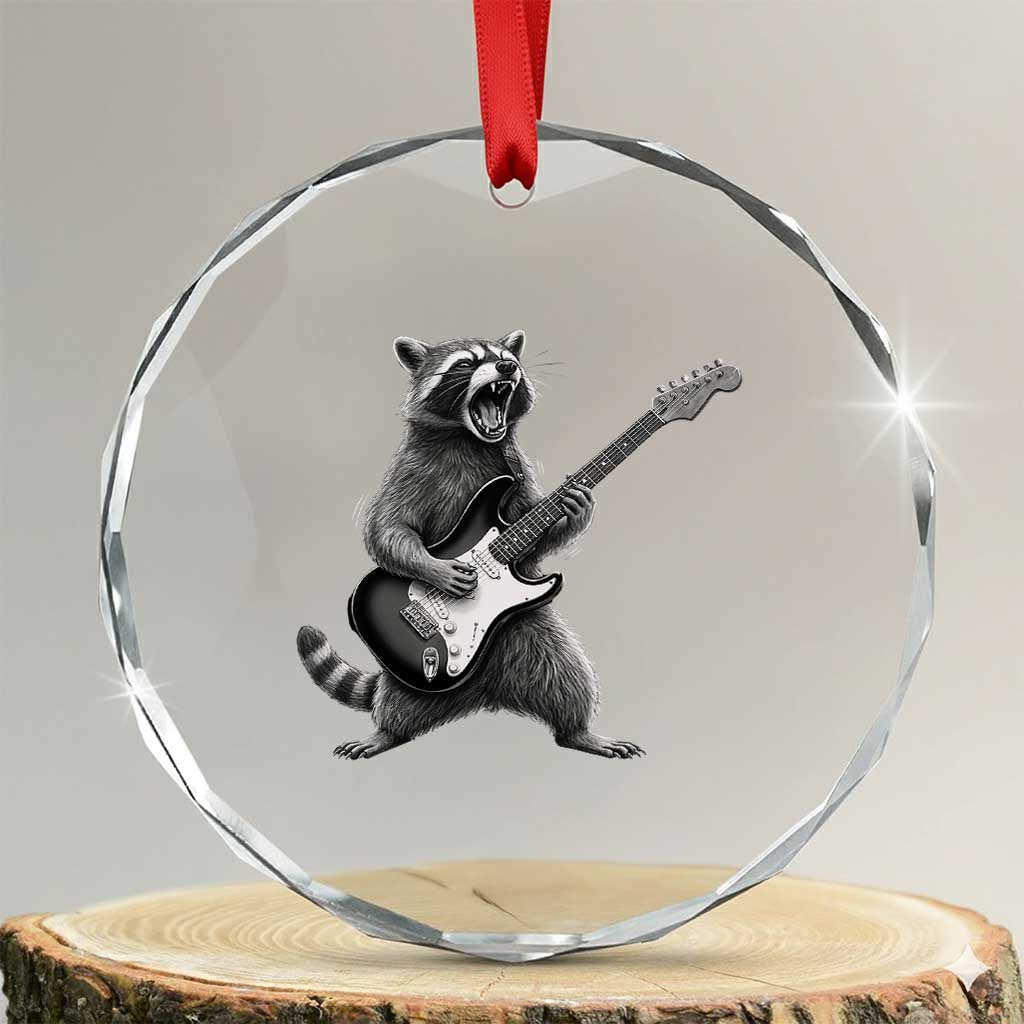 Funny Raccoon Playing Guitar Rock and Roll Crystal Glass Ornament TS11 Transparent Glass 3'' Circle Print Your Wear