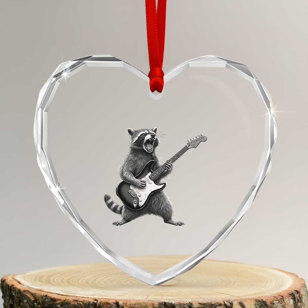Funny Raccoon Playing Guitar Rock and Roll Heart Crystal Glass Ornament TS11 Transparent Glass 3'' Heart Print Your Wear