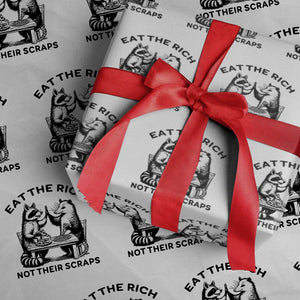 Funny Raccoon Possum Meme Wrapping Paper Roll Eat The Rich Not Their Scraps Sarcasm Retro Minimalist TS02 White Print Your Wear