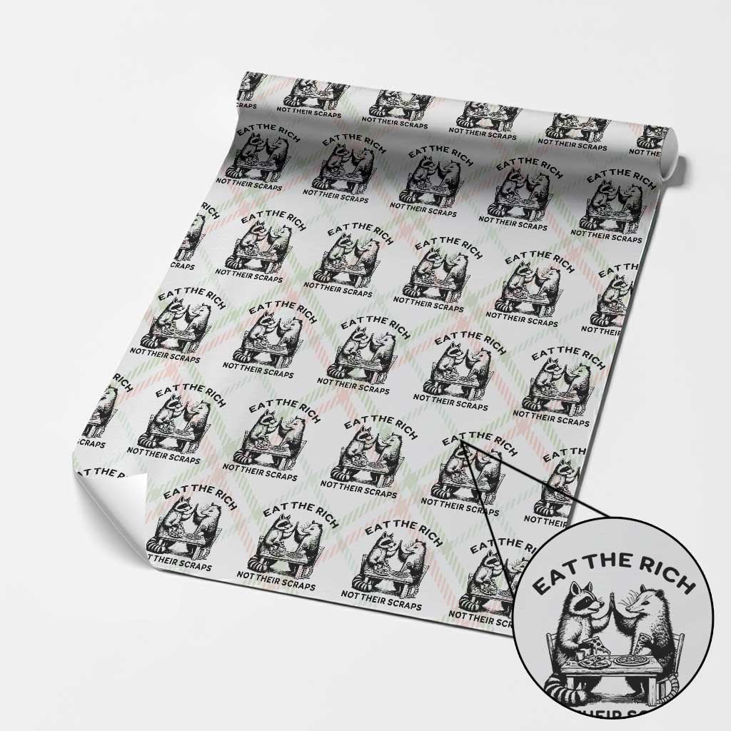 Funny Raccoon Possum Meme Wrapping Paper Roll Eat The Rich Not Their Scraps Sarcasm Retro Minimalist TS02 Christmas Plaid Print Your Wear