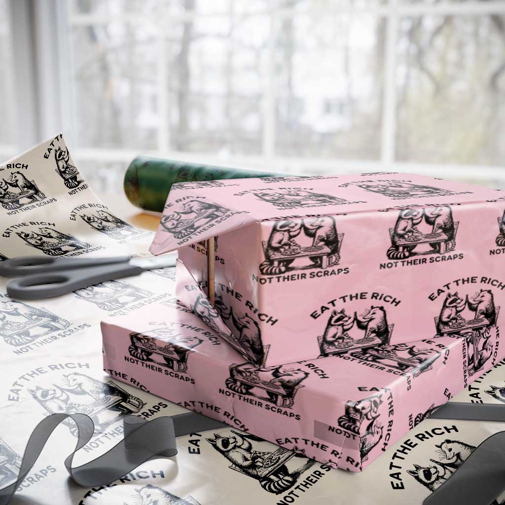 Funny Raccoon Possum Meme Wrapping Paper Roll Eat The Rich Not Their Scraps Sarcasm Retro Minimalist TS02 Light Pink Print Your Wear