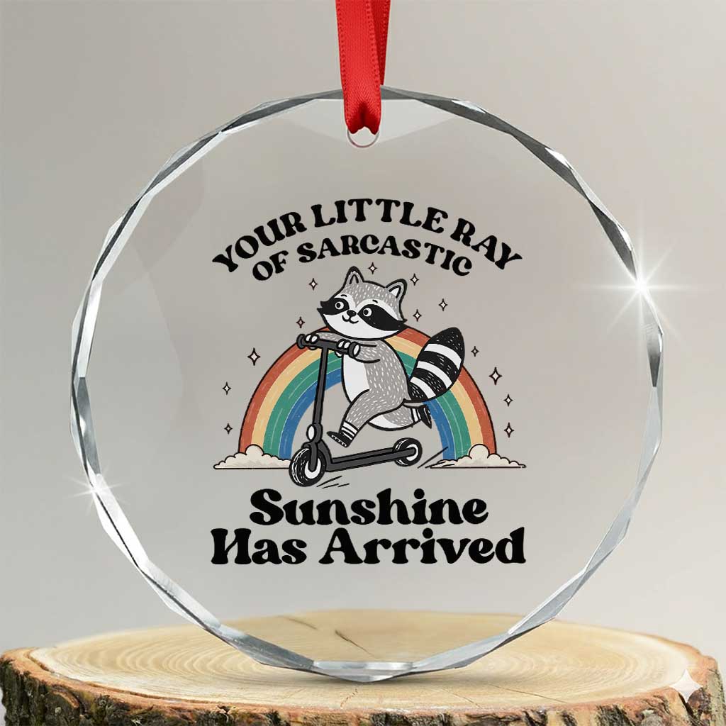 Funny Raccoon Rainbow Crystal Glass Ornament Your Little Ray Of Sarcastic Sunshine Has Arrived TS14 Transparent Glass 3'' Circle Print Your Wear