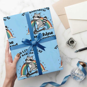 Funny Raccoon Rainbow Wrapping Paper Roll Your Little Ray Of Sarcastic Sunshine Has Arrived TS14 Light Blue Print Your Wear