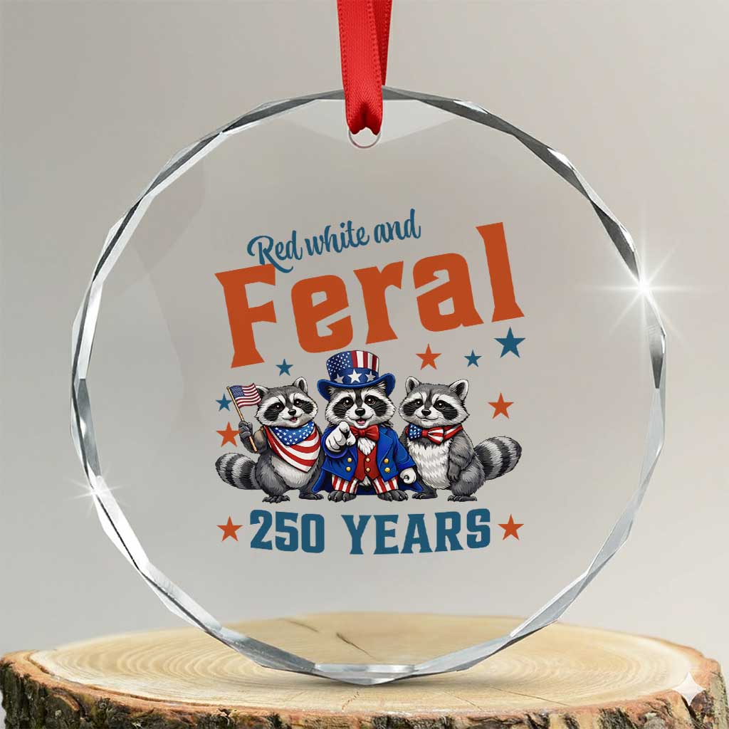 Funny Raccoon Red White And Feral America 250 Crystal Glass Ornament TS12 Transparent Glass 3'' Circle Print Your Wear