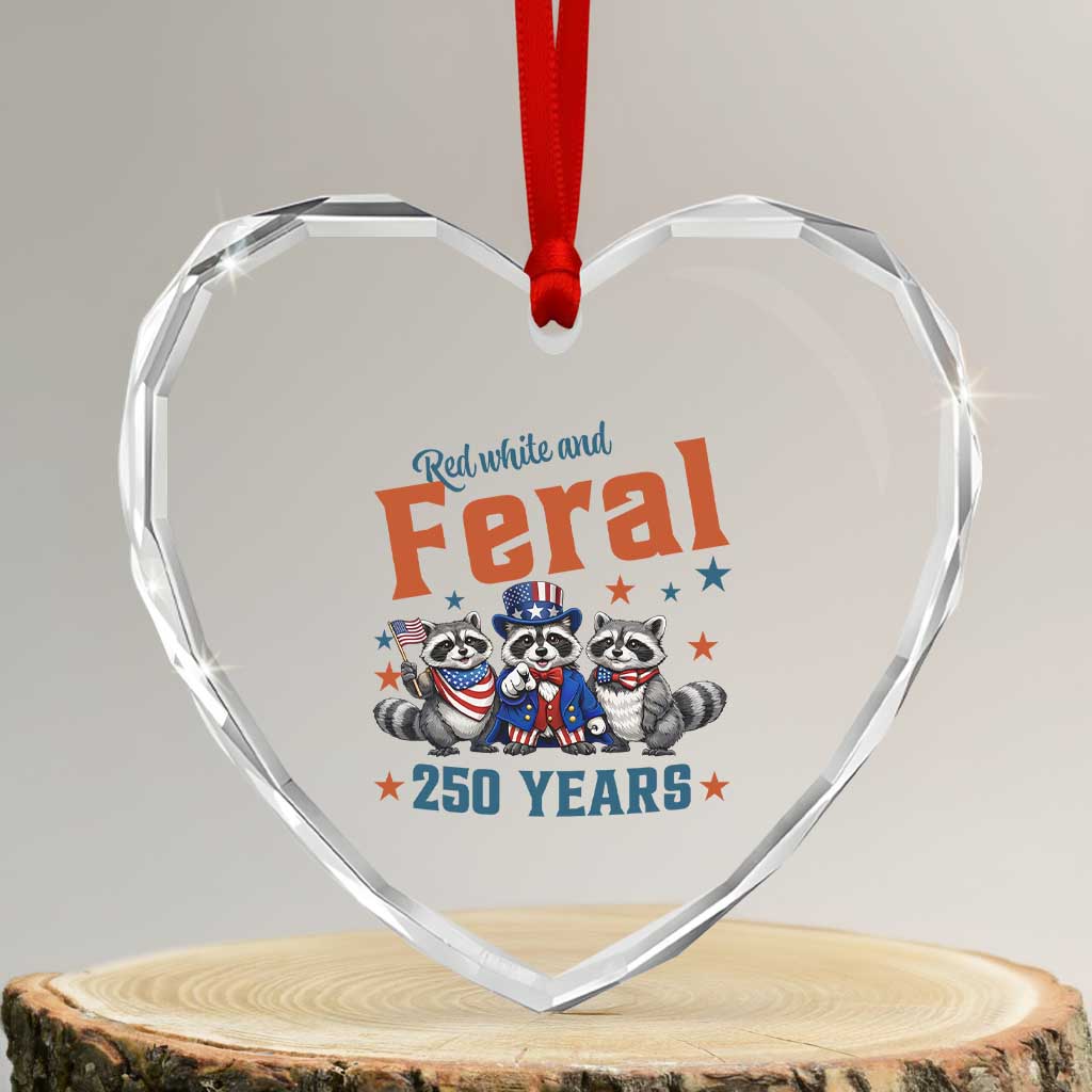 Funny Raccoon Red White And Feral America 250 Heart Crystal Glass Ornament TS12 Transparent Glass 3'' Heart Print Your Wear