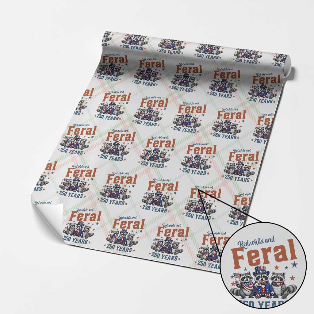 Funny Raccoon Red White And Feral USA 250 Anniversary Wrapping Paper Roll TS12 Christmas Plaid Print Your Wear
