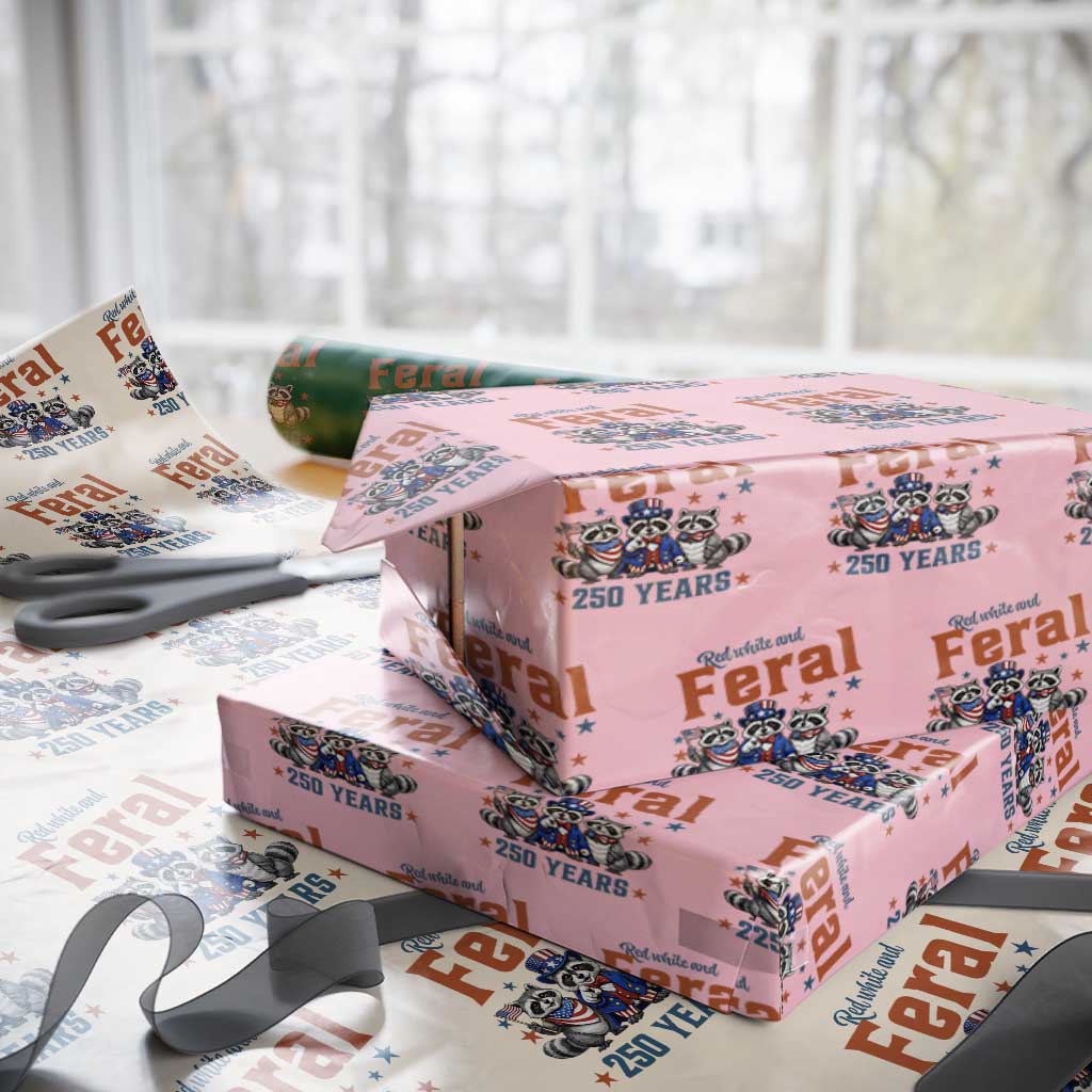 Funny Raccoon Red White And Feral USA 250 Anniversary Wrapping Paper Roll TS12 Light Pink Print Your Wear