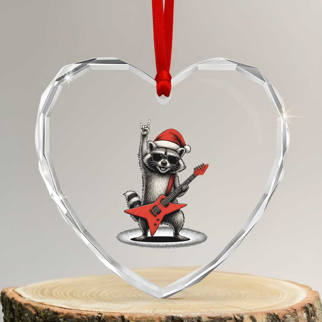 Funny Raccoon Rock Music Christmas Heart Crystal Glass Ornament TS14 Transparent Glass 3'' Heart Print Your Wear