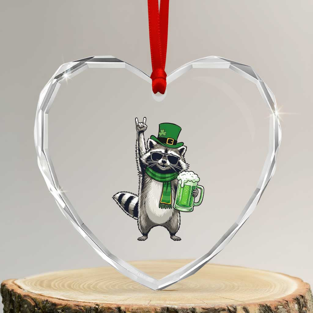 Funny Raccoon Rock On Heart Crystal Glass Ornament St Patricks Day Gift TS12 Transparent Glass 3'' Heart Print Your Wear