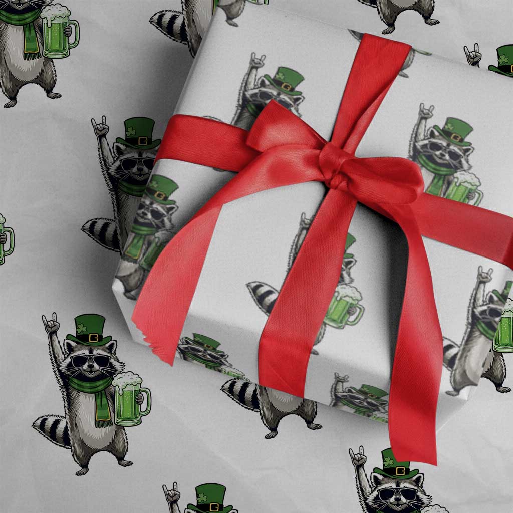Funny Raccoon Rock On Wrapping Paper Roll St Patricks Day Gift TS12 White Print Your Wear