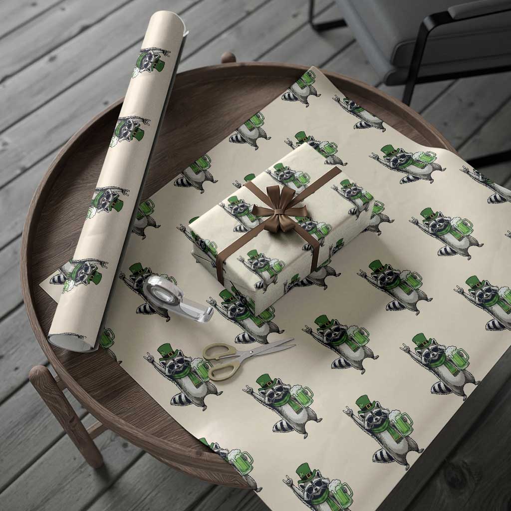 Funny Raccoon Rock On Wrapping Paper Roll St Patricks Day Gift TS12 Beige Print Your Wear
