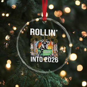 Funny Raccoon Rollin Into 2026 Crystal Glass Ornament Happy New Year Dumpster Fire TS11 Print Your Wear