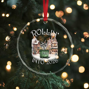 Funny Raccoon Rollin Into 2026 Crystal Glass Ornament New Year Dumpster Fire Firework TS11 Print Your Wear
