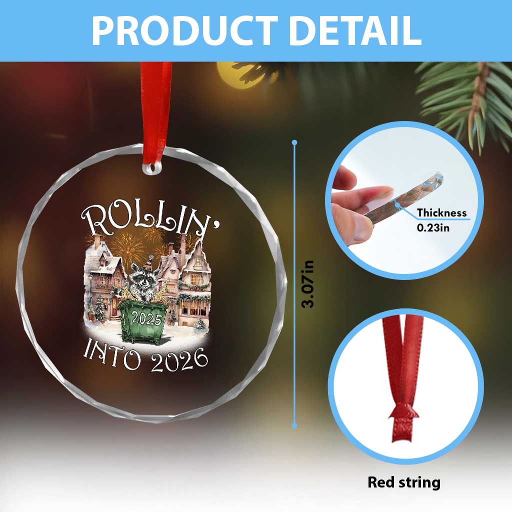 Funny Raccoon Rollin Into 2026 Crystal Glass Ornament New Year Dumpster Fire Firework TS11 Print Your Wear