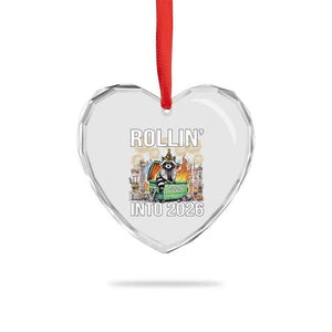 Funny Raccoon Rollin Into 2026 Heart Crystal Glass Ornament Happy New Year Dumpster Fire TS11 Print Your Wear