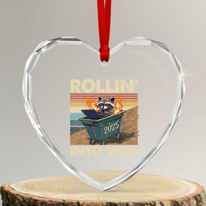 Funny Raccoon Rollin Into 2026 Heart Crystal Glass Ornament New Year Dumpster Fire TS11 Transparent Glass 3'' Heart Print Your Wear