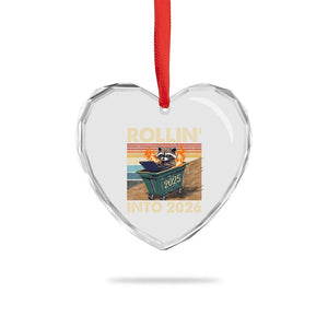 Funny Raccoon Rollin Into 2026 Heart Crystal Glass Ornament New Year Dumpster Fire TS11 Print Your Wear