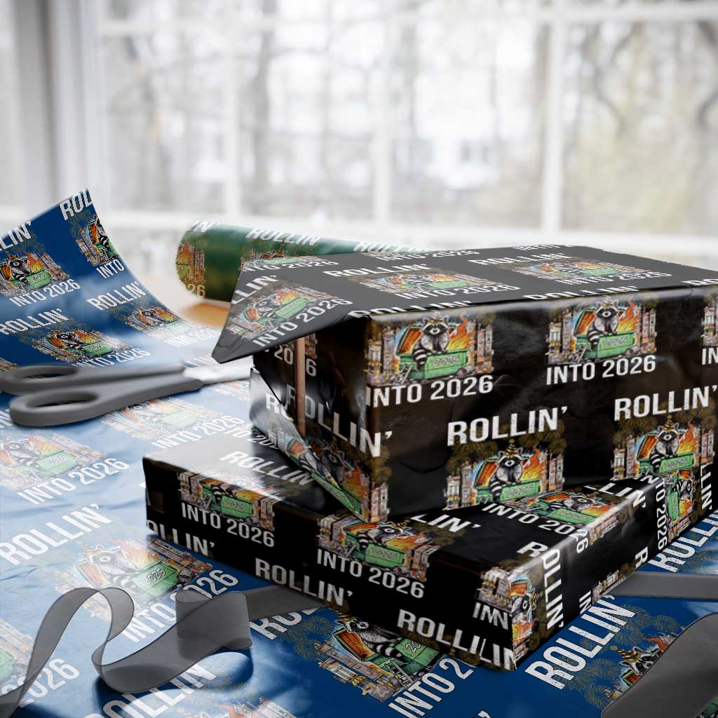Funny Raccoon Rollin Into 2026 Wrapping Paper Roll Happy New Year Dumpster Fire TS11 Black Print Your Wear