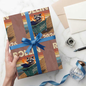 Funny Raccoon Rollin Into 2026 Wrapping Paper Roll New Year Dumpster Fire TS11 Mocha Print Your Wear