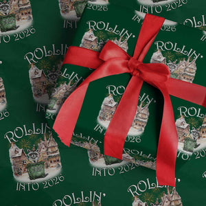 Funny Raccoon Rollin Into 2026 Wrapping Paper Roll New Year Dumpster Fire Firework TS11 Green Print Your Wear