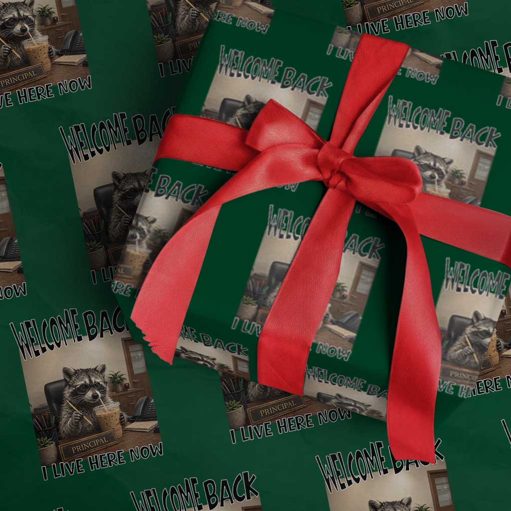 Funny Raccoon School Principal Wrapping Paper Roll Welcom Back To School TS14 Green Print Your Wear