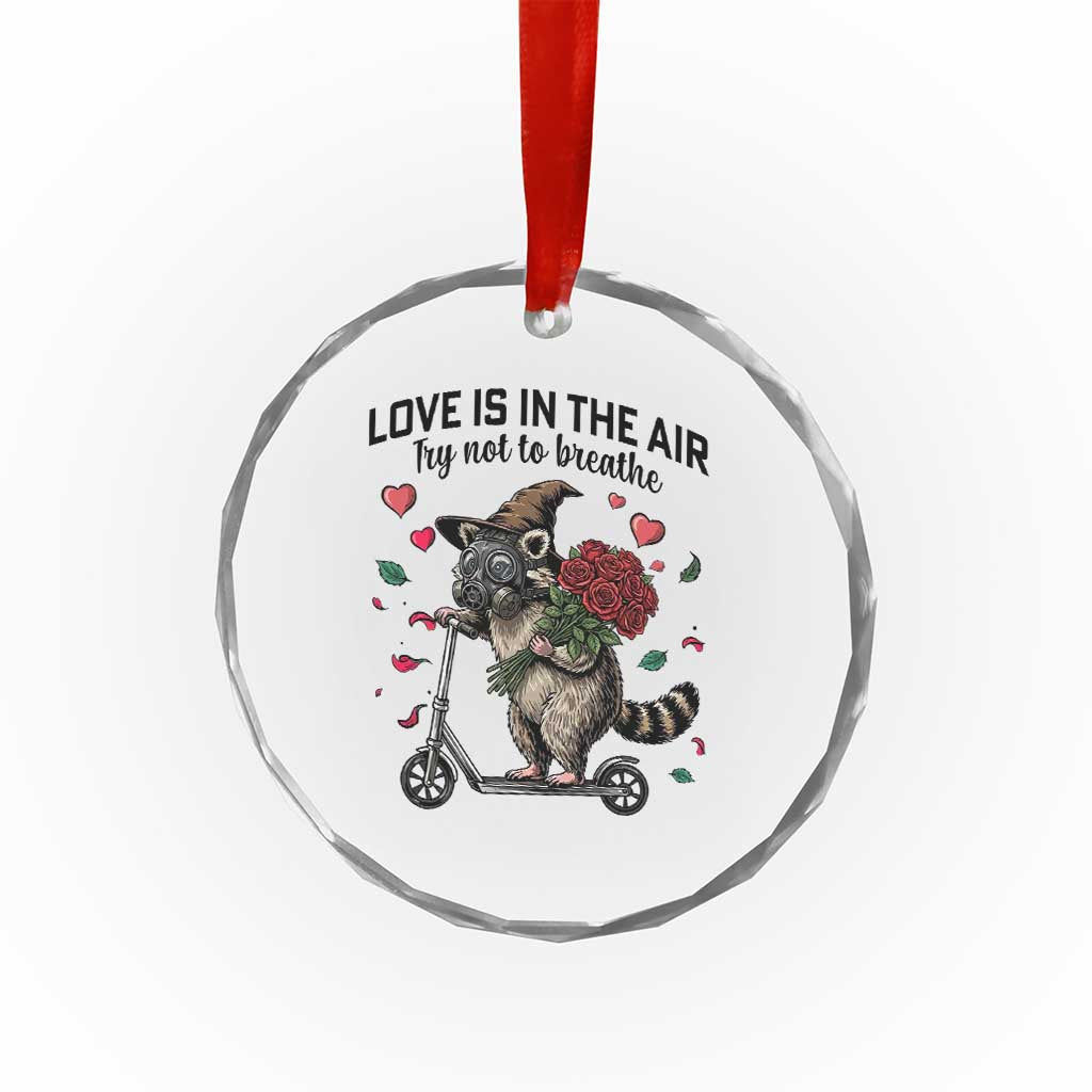 Funny Raccoon Scooter Anti Valentine Crystal Glass Ornament Love Is In The Air Try Not To Breathe TS14 Print Your Wear