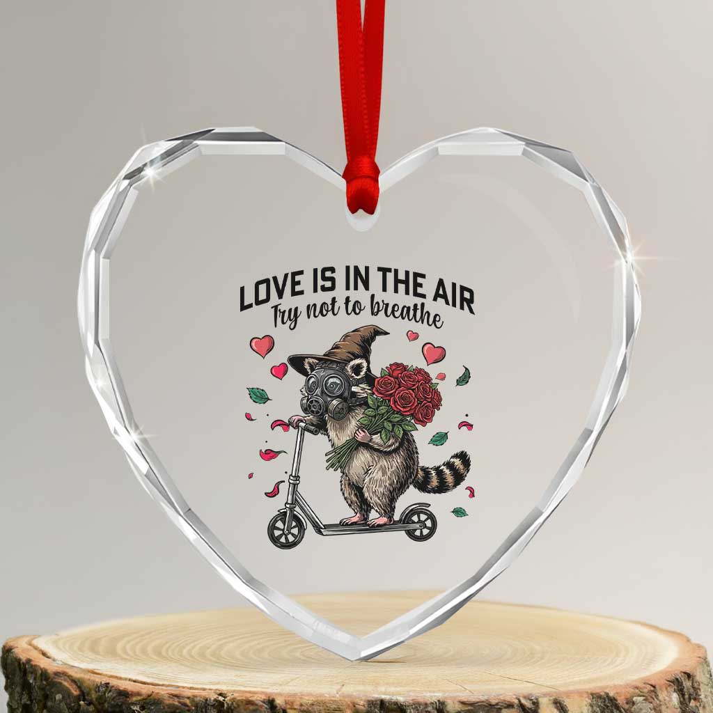 Funny Raccoon Scooter Anti Valentine Heart Crystal Glass Ornament Love Is In The Air Try Not To Breathe TS14 Transparent Glass 3'' Heart Print Your Wear