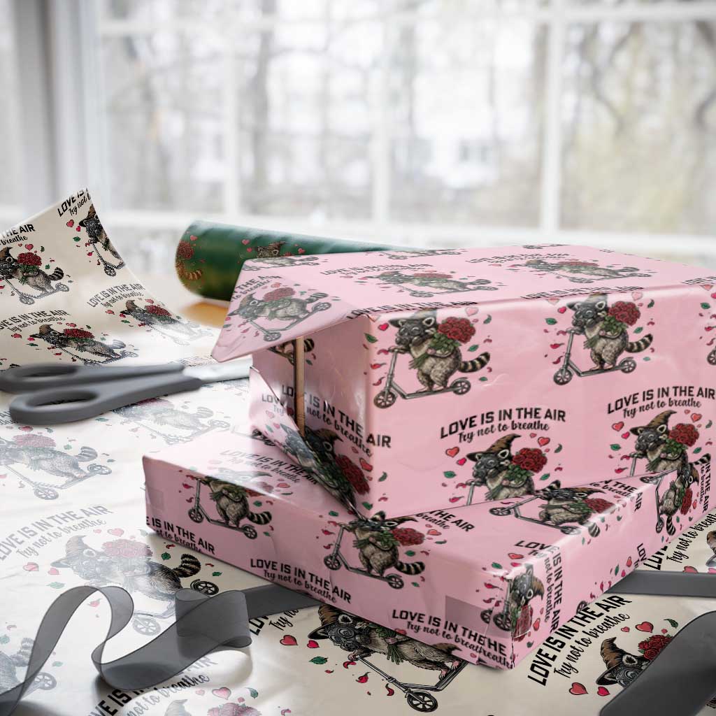 Funny Raccoon Scooter Anti Valentine Wrapping Paper Roll Love Is In The Air Try Not To Breathe TS14 Light Pink Print Your Wear