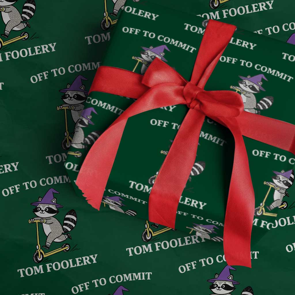 Funny Raccoon Scooter Meme Wrapping Paper Roll Off To Commit Tom Foolery TS14 Green Print Your Wear