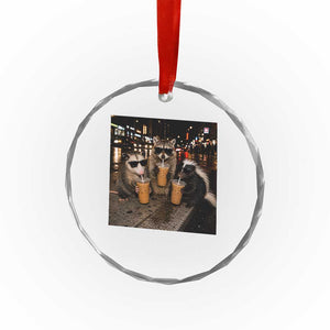 Funny Raccoon Skunk Possum Drinking Iced Coffee Crystal Glass Ornament Support Local Street Cats Retro Animal Meme TS10 Print Your Wear
