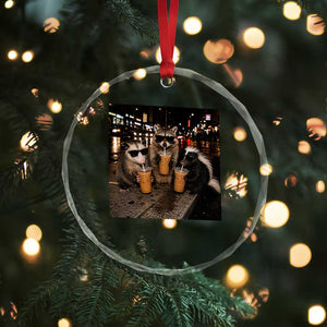 Funny Raccoon Skunk Possum Drinking Iced Coffee Crystal Glass Ornament Support Local Street Cats Retro Animal Meme TS10 Print Your Wear