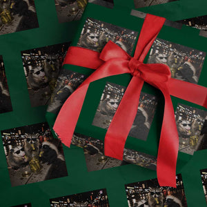 Funny Raccoon Skunk Possum Eating Pickles Wrapping Paper Roll Support Local Street Cats Retro Animal Meme