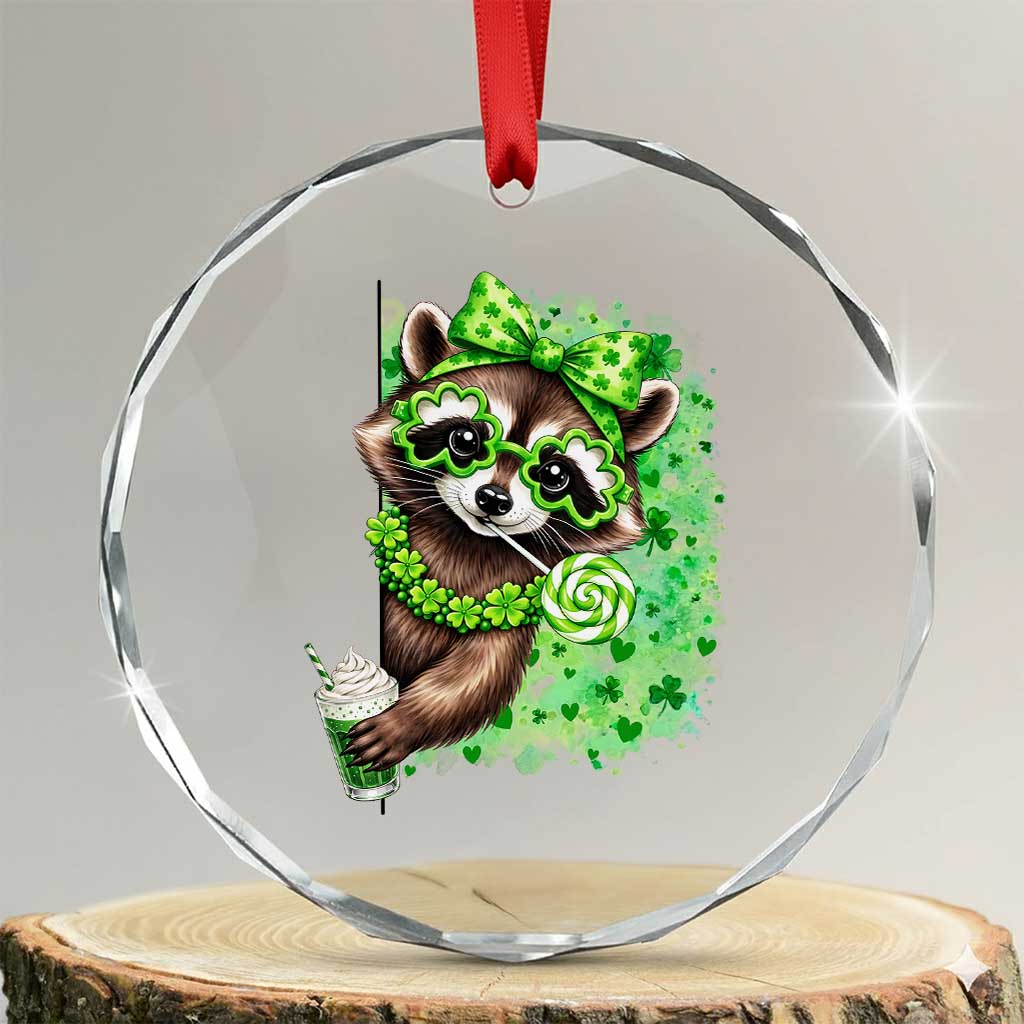 Funny Raccoon St Patricks Day Crystal Glass Ornament Irish Party Animal Gift TS12 Transparent Glass 3'' Circle Print Your Wear