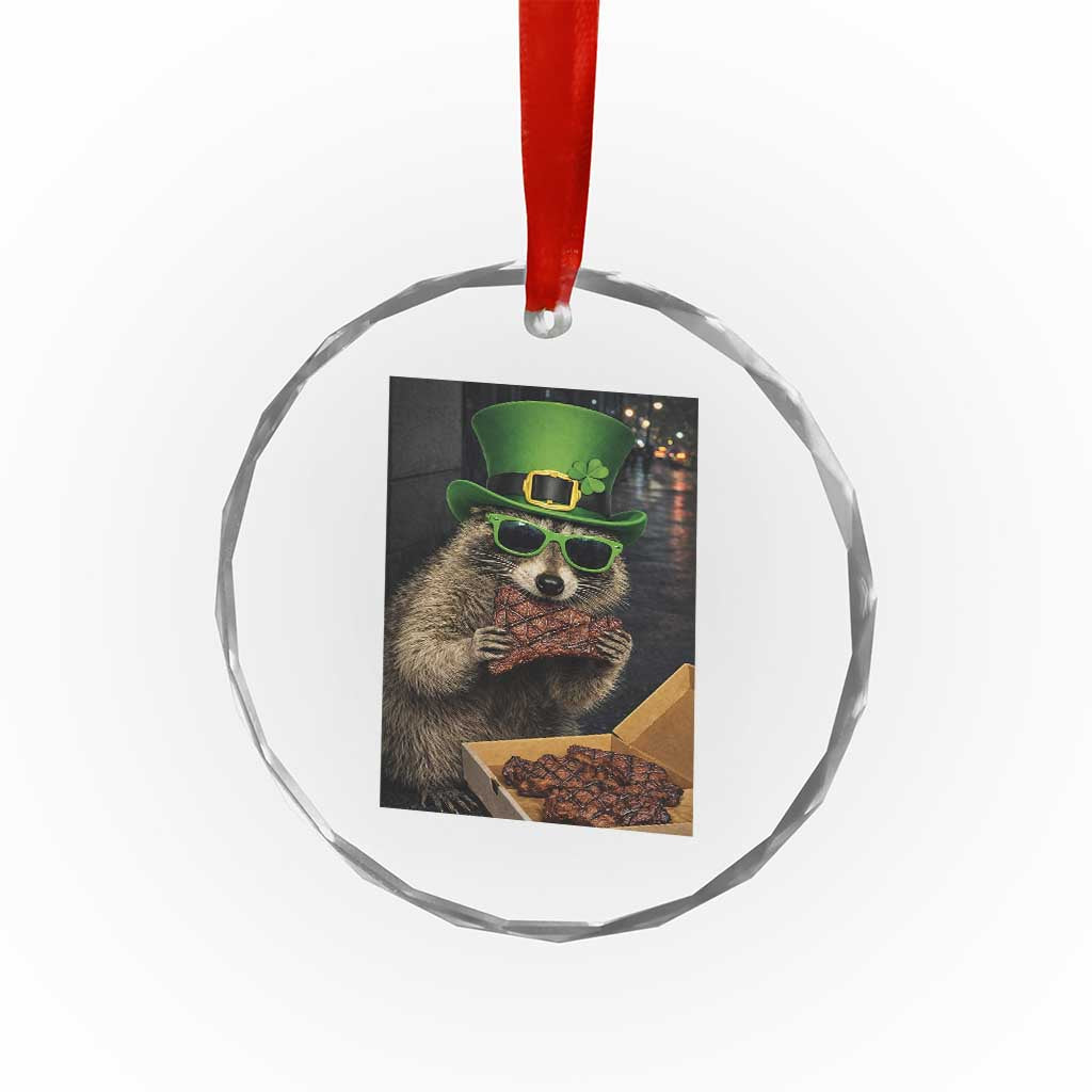 Funny Raccoon St Patrick's Day Crystal Glass Ornament Raccoon Eating Corned Beef Meme TS14 Print Your Wear