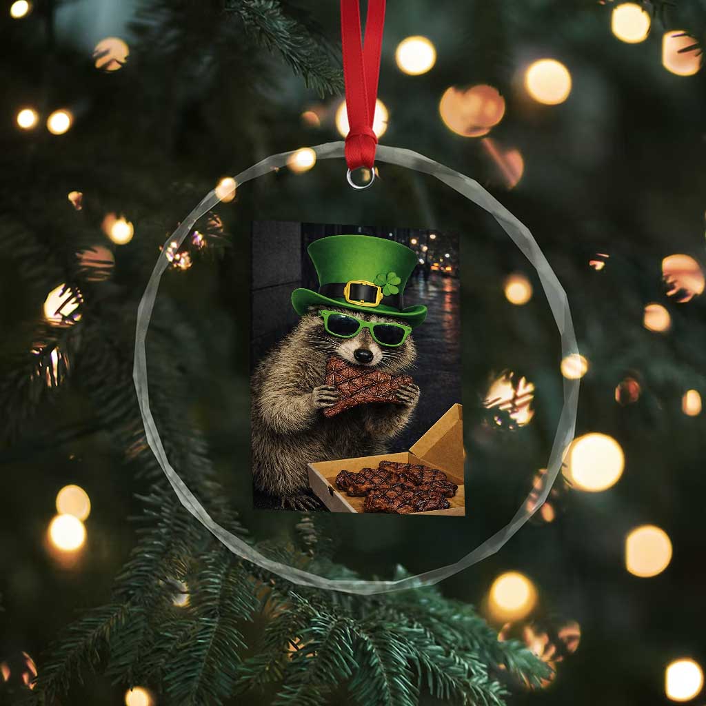 Funny Raccoon St Patrick's Day Crystal Glass Ornament Raccoon Eating Corned Beef Meme TS14 Print Your Wear