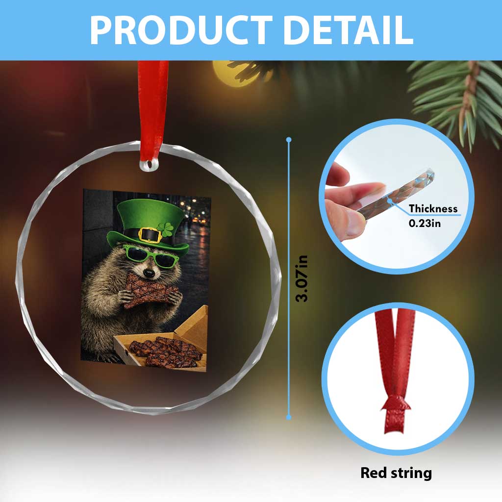Funny Raccoon St Patrick's Day Crystal Glass Ornament Raccoon Eating Corned Beef Meme TS14 Print Your Wear
