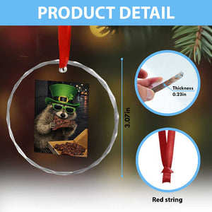 Funny Raccoon St Patrick's Day Crystal Glass Ornament Raccoon Eating Corned Beef Meme TS14 Print Your Wear