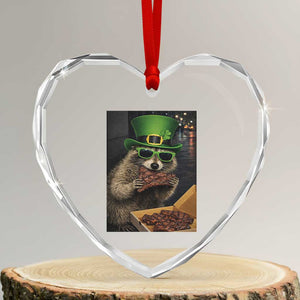 Funny Raccoon St Patrick's Day Heart Crystal Glass Ornament Raccoon Eating Corned Beef Meme TS14 Transparent Glass 3'' Heart Print Your Wear