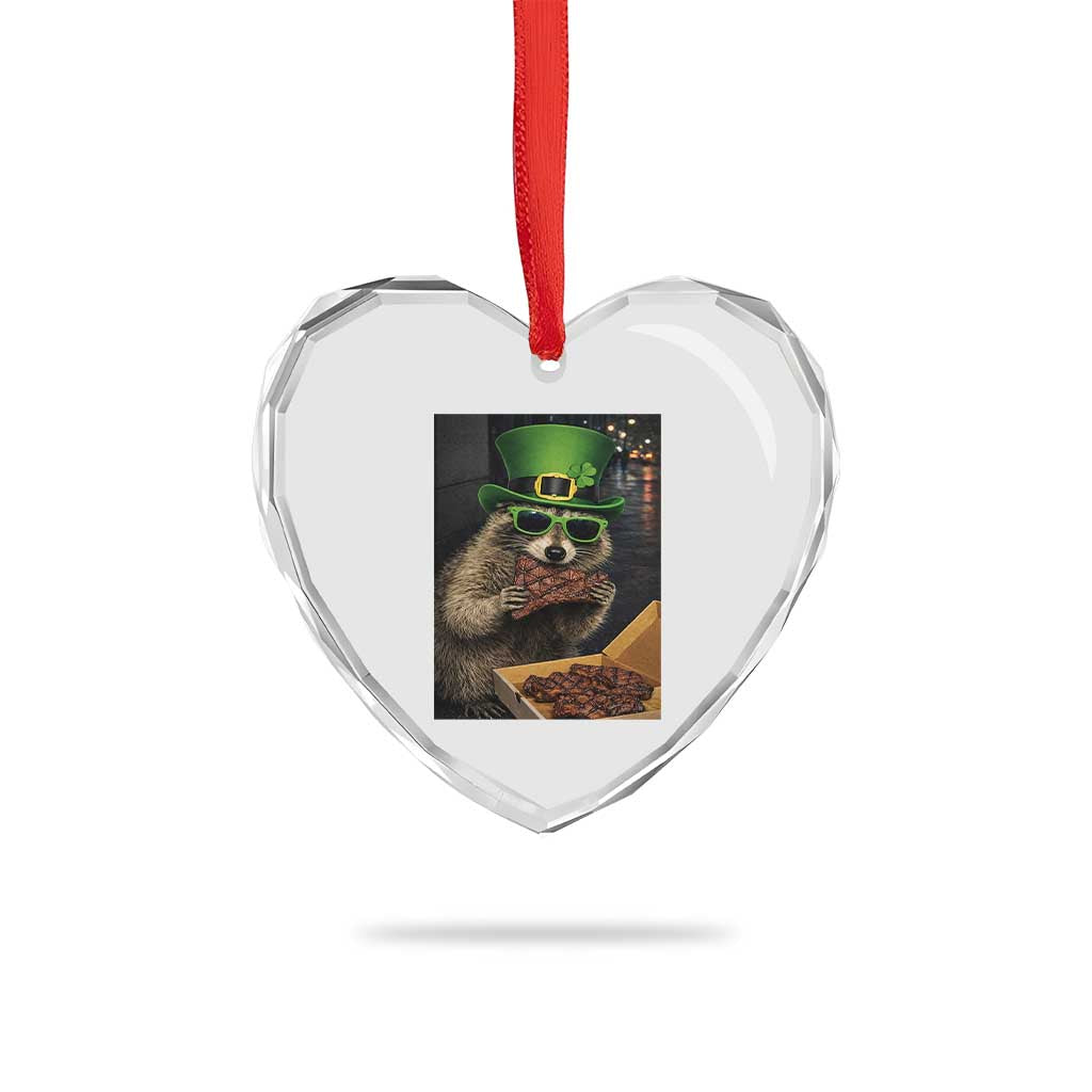 Funny Raccoon St Patrick's Day Heart Crystal Glass Ornament Raccoon Eating Corned Beef Meme TS14 Print Your Wear