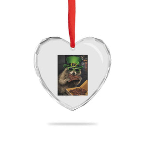 Funny Raccoon St Patrick's Day Heart Crystal Glass Ornament Raccoon Eating Corned Beef Meme TS14 Print Your Wear