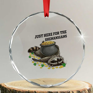 Funny Raccoon St Patricks Day Meme Crystal Glass Ornament Just Here For The Shenanigans TS14 Transparent Glass 3'' Circle Print Your Wear