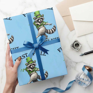Funny Raccoon St Patricks Day Meme Wrapping Paper Roll First Of All I Am Delight TS14 Light Blue Print Your Wear