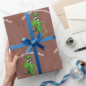 Funny Raccoon St Patricks Day Meme Wrapping Paper Roll Off To Get Shamrocked TS14 Mocha Print Your Wear